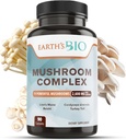 Ziemskie Bio Mushroom Supplement Complex 2,600 mg na serwowanie, 90 Czapki, z organicznym grzybem Lwa Mane, Ogon indyka, Enoki Agaricus, White Button & Oyster Mushroom - Pamięć i wsparcie immunologiczne