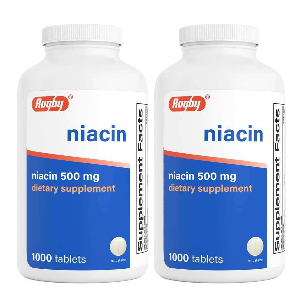 Rugby Niacin 500mg - Suplement witaminy B3 dla mężczyzn i kobiet - 1000 tabletek (2- Pack)