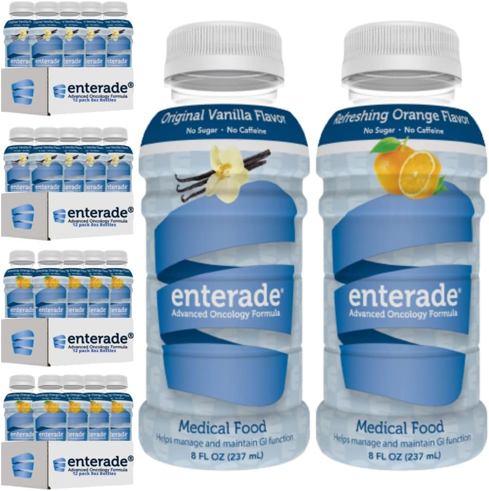 enterade AO 48 Butelki Pomarańczowe i Vanilla Bundle, Specjalnie przygotowane do zmniejszenia leczenia GI skutki uboczne, 8oz Orange (2 opakowania po 12) + 8oz Vanilla (2 opakowania po 12)