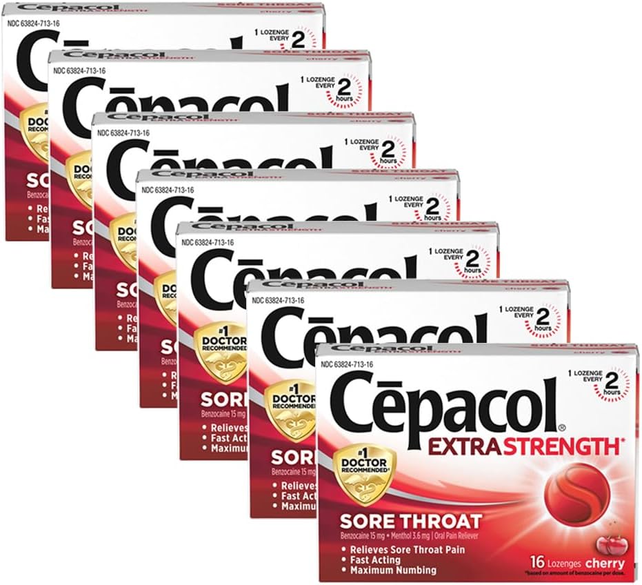 Cepacol Maksymalna siła Throat Drop Lozenges, Cherry, 16 Hrabia (Opakowanie po 7)