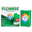 Flonaza Ulga alergiczna Nasal Spray, 24- Godzina Non- Drowsy Multi- Relief Symptom - 144 Sprays (Pack of 2) plus Bonus Pack of Titsues