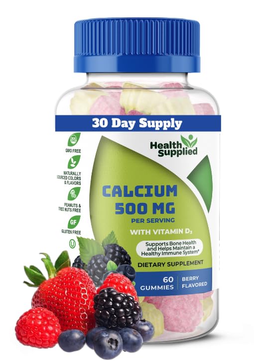Wapń 500mg z witaminą D3 1000 IU Gummies ↓ 124; Codzienne suplementy diety EVE 124; Siła kości, wzrost, zęby EVE 124; dla dorosłych, nastolatki, dzieci EVE 124; Great Desting Natural Berry Flavor Witamina Gummy