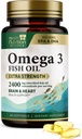 Omega 3 Fish Oil 2400 mg - Triple Force Omega-3 Supplements - Natural Brain Heart Health & Immune Support - Fatty Acids with EPA & DHA - Wild Caught Purified Fish Oil Supplement - 60 Softgels