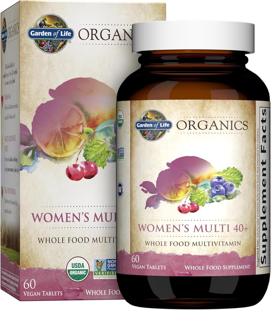 Ogród Witamin Organicznych dla Kobiet 40 + - 60 Tabletki, Kobiety Multi 40 +, Witaminy Wegańskie dla Kobiet Ponad 40, Hormon i piersi Mieszanka wsparcia zdrowia, Całe jedzenie Kobiety Multivitamin