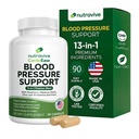 Nutravive Blood Pressure Supplement - Natural Heart & Circulation Support with Hawthorn, Garlic, Olive Leaf, Hibiscus & B12 - USA Made, GMP Facility - 90 Kapsułek