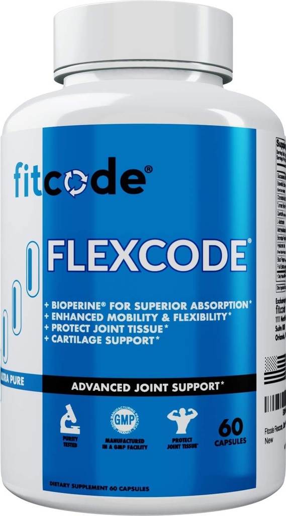 fitcode Flexcode Ultra Premium Joint Support, Glukozamina, Turmeric, MSM, Chondroitin, Kwas hialuronowy, Gluten- Free, dla mężczyzn i kobiet (30 Służenie)