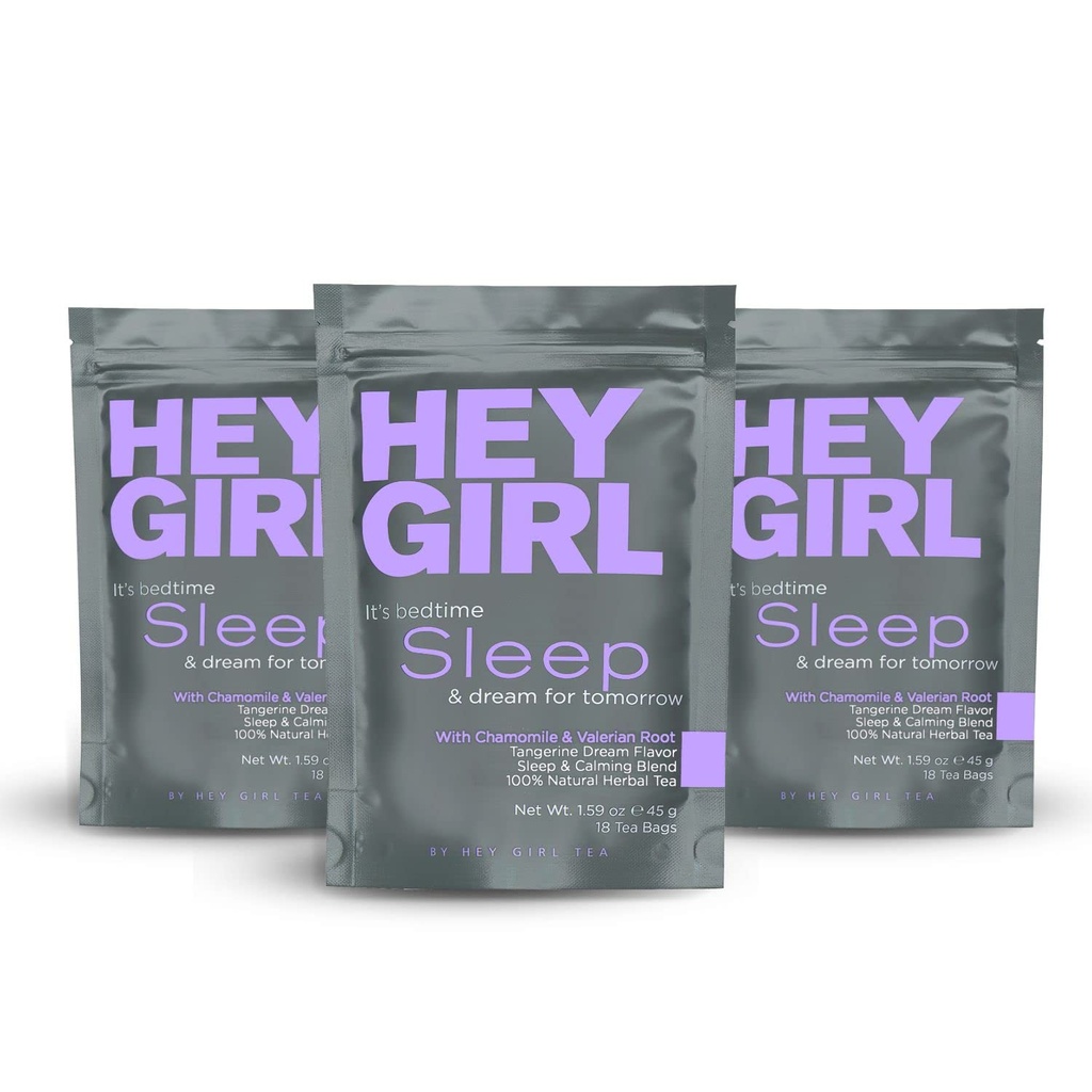 Hey Girl Sleep Tea - Naturalne Herbal ziołowy Bedtime Tea Bags z rumianku, Passion Flower, Valerian Root, Lemon Balm - Uspokojenie, Relaxing Dorośli Sleepy Night Time Tea - Relaxation prezenty dla kobiet 3-pack