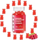 Glucynian magnezu Gummies 400mg, L- Threonian magnezu 200mg Gummie, Chelatowany Magnezu i Kompleks potasu Suplement do Wspomagania Pamięci, nastrojów i snu, (60 Gummies magnezu, Malina Flavor)