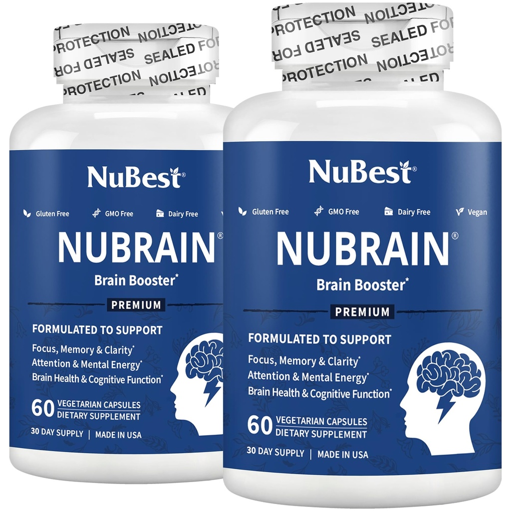 NuBrain Booster - Suplement mózgu do Booster mózgu, Pamięć, Focus & Clarity Support with St. John 's Wort, Ginkgo Biloba, Bacopa & More According 124; Pack 2