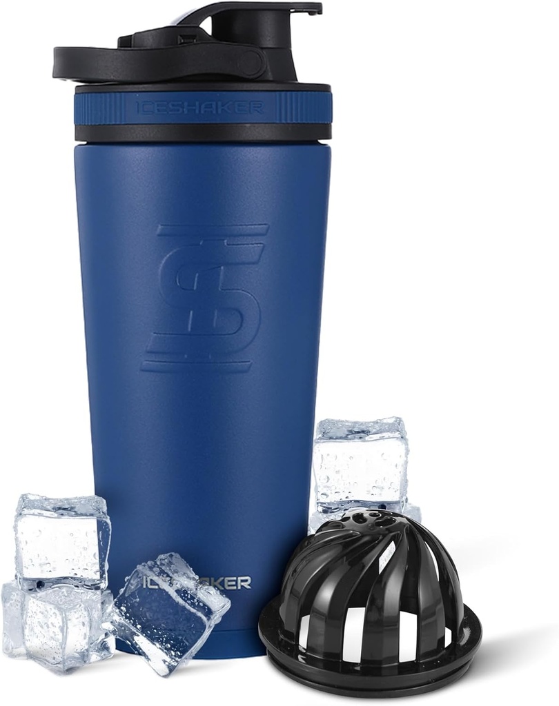 Ice Shaker Izolowana stal nierdzewna Shaker Butelka 124; 26oz, Navy 124; Zimno na 30 + Godziny 124; Izolowany Cup z Twist- na Agitator 124; Bezsodowa Butelka do Shakes Protein, Woda, Smoothies, Koktajle