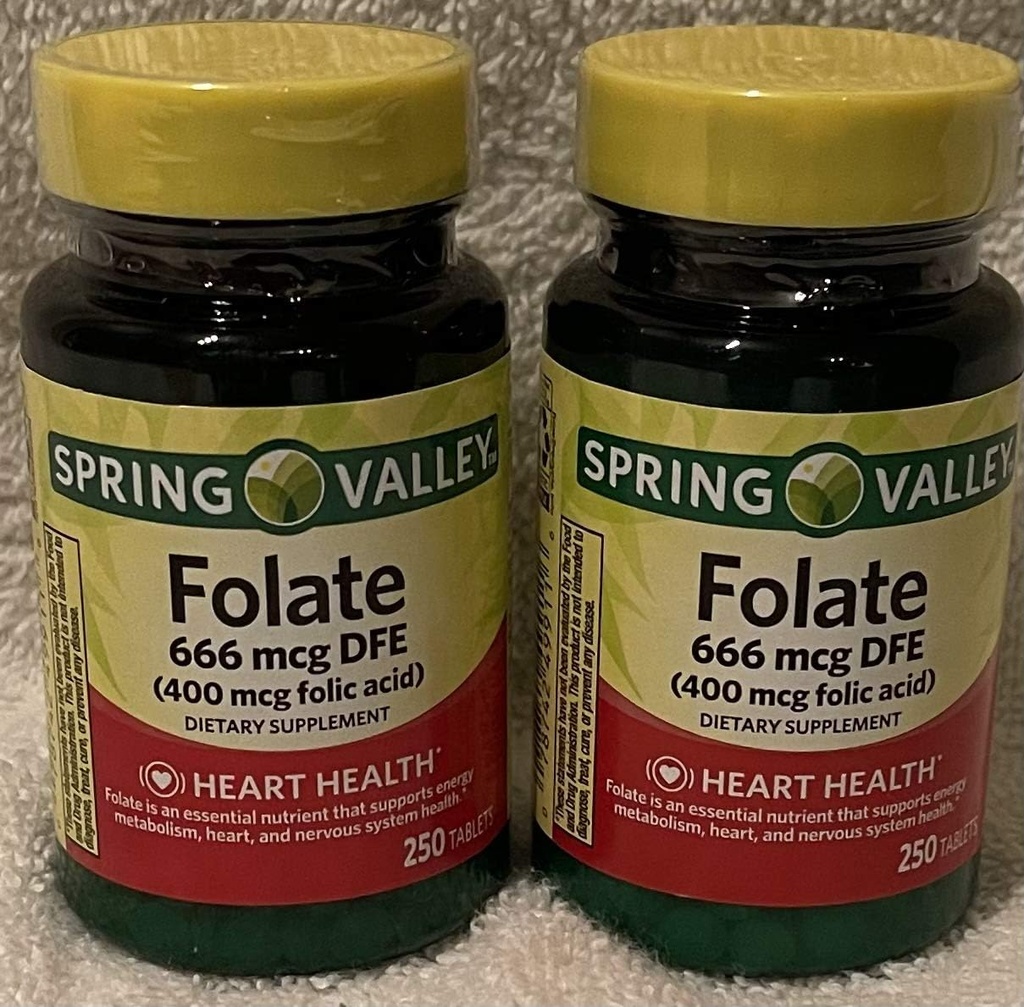 Kwas foliowy 400 mg, 250 tabletek (2 opakowania)
