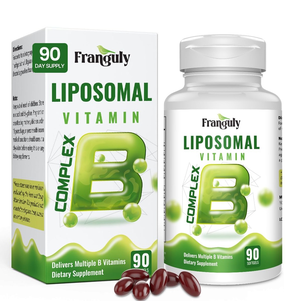 Liposomal B Complex Zaprojektowany do wysokiej absorpcji Witaminy B z Choline Inositol Witamina B1, B2, B3, B5, B6, Biotin, Folate, Metylowany B12- Immune, Energia, Wsparcie dla Serca Mózgu 90 Softgels