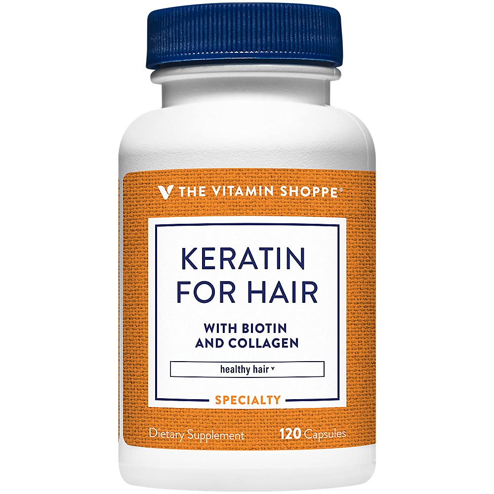 Witamina Shoppe Keratin do włosów z biotyny i kolagenu, wspomaga silne, zdrowe włosy, luster do włosów (120 kapsułki)