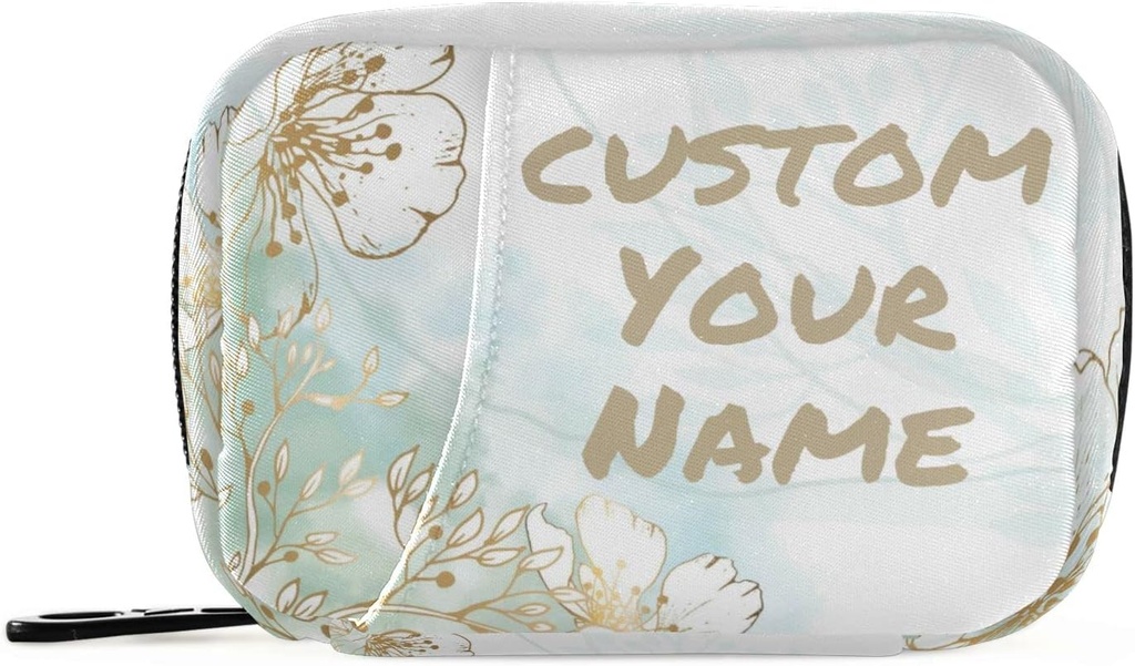 Własny Pill Box 7 dzień Pill Case Bag Golden Flowers spersonalizowane Nazwa Travel Pill Organizer Bag z Zipper przenośny tygodniowy Case Compact Rozmiar dla posiadacza suplementu witaminy