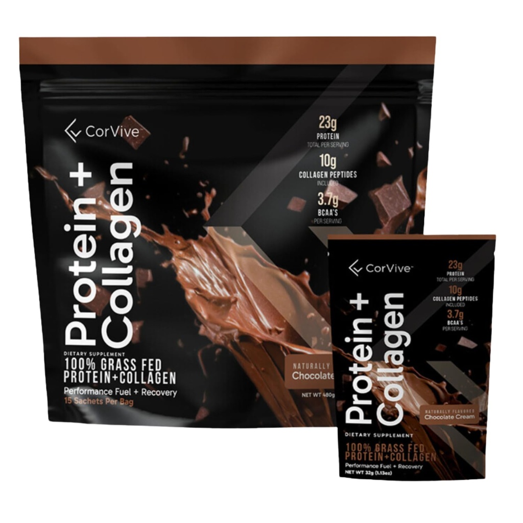 Białko + Collagen Proszek Proszek Biżuteria 124; 23 g Białko (Serwatka Grass- Fed + Collagen) 124; 3,7g BCAAs Biżuteria 124; Wspiera Mięśnie & Wspólne Zdrowie 124; Gluten & Soy Wolny 124; Brak sztucznych składników 124; 15 Saszetek - Czekolada
