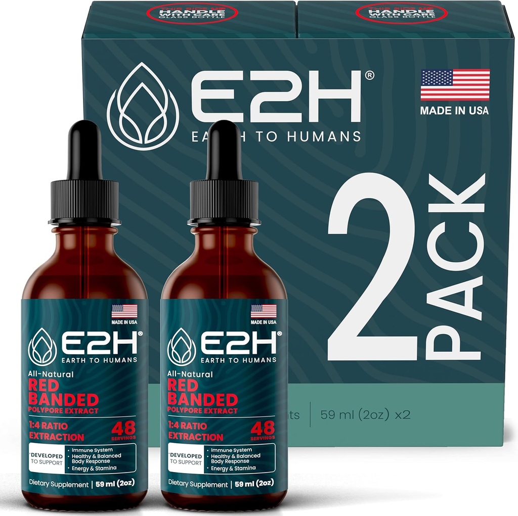 E2H Red Banded Polypore Extract - Mushroom Supplement Formuła do wsparcia immunologicznego, Digestive Health, Energy and Natural Immunity Boost (2 butelki)