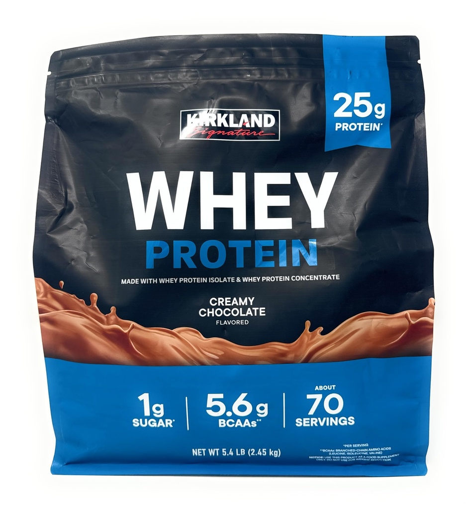 Kirkland Signature Serwatka 25g Białko, 1 g cukru, 5,6g BCAA, około 70 Sług Kremowy Czekolada Flavorted