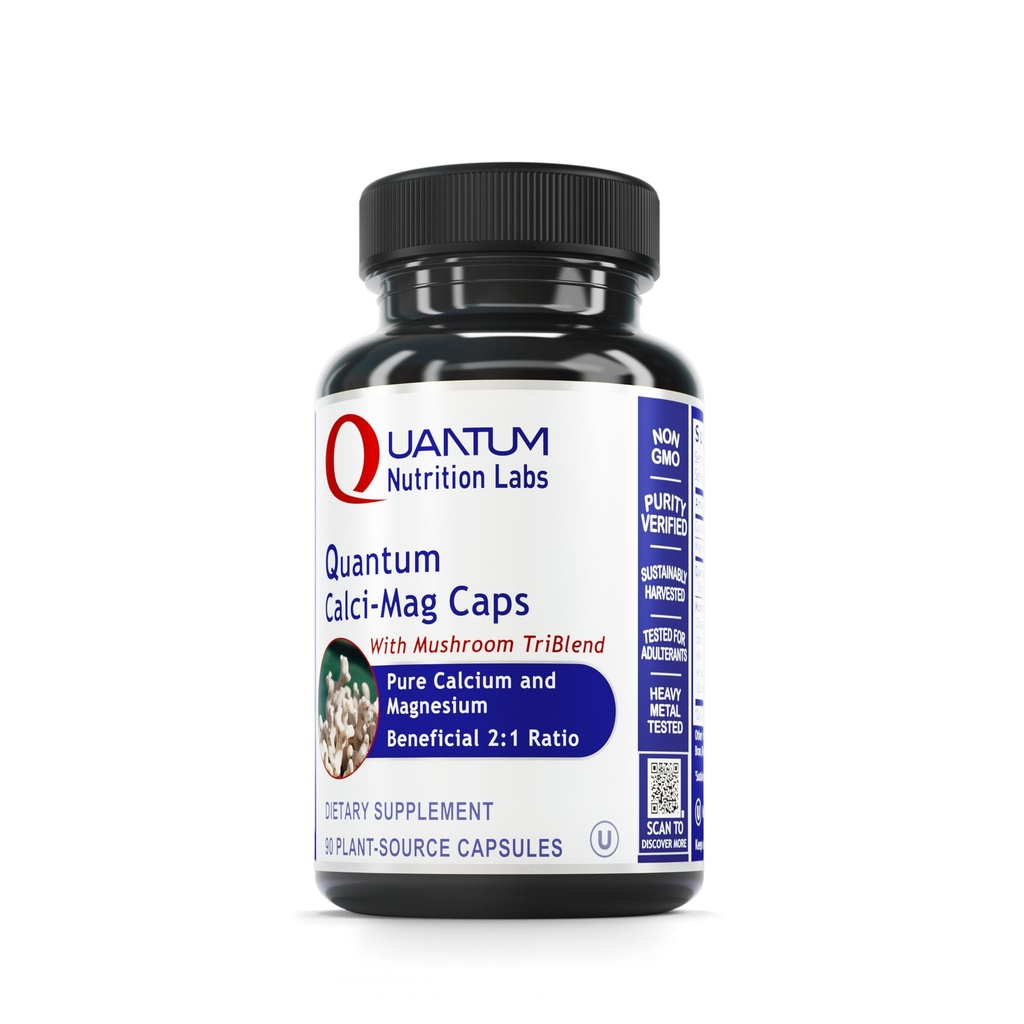 Quantum Nutrition Labs Calci- Mag Caps - Wapnia Magnezu Suplement, Wapnia Suplement, Czysty Magnez i Mushroom Complex z Reishi & Lwy Mane - 300 Kapsułki wegetariańskie