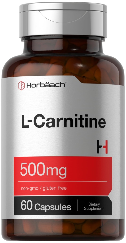 Horbäach L Carnitine Supplement 500mg XI124; 60 kapsułki XI124; jako L- Carnitine L- Tartrate XI124; Non- GMO i Gluten Free