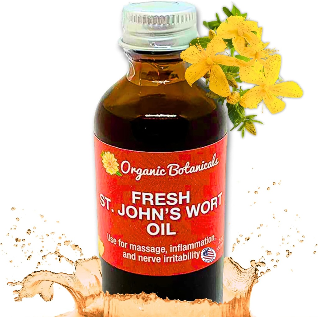 Em 's Herbals Fresh St. John' s Wort Oil - Wild Harderoved in USA, Natural Solution for Nerve Discomfort, Erupcje skóry, Pielęgnacja rany, Scar, i Stretch Marks - Skóra, Twarz, Ciało, Włosy, Olej do masażu (2 Oz)