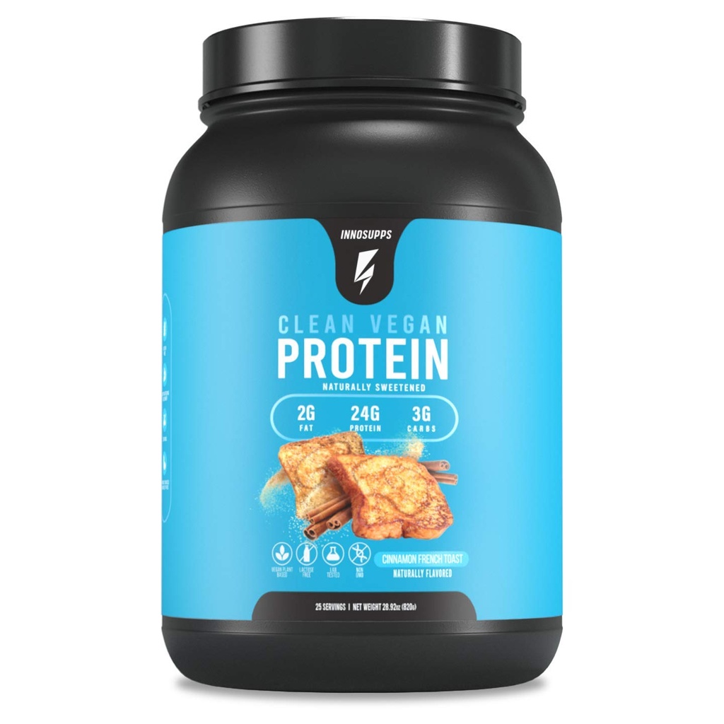 InnoSupps Clean Vegan Protein - roślina oparta, Wegan, Naturalny, Brak sztucznych słodzików, No gluten, No Dairy. Laktoza Wolna, Niskie węglowodany, Niski tłuszcz, Nie dodano cukru, Wolny sok sojowy, Nie-GMO (Cynamon francuski tosty)