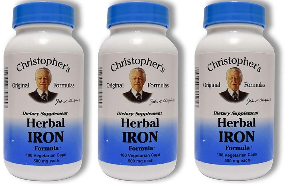 Oryginalny wzór Christophera Herbal Iron Formula, Natural Iron Support, 450 mg, 100 Kapsułki wegetariańskie