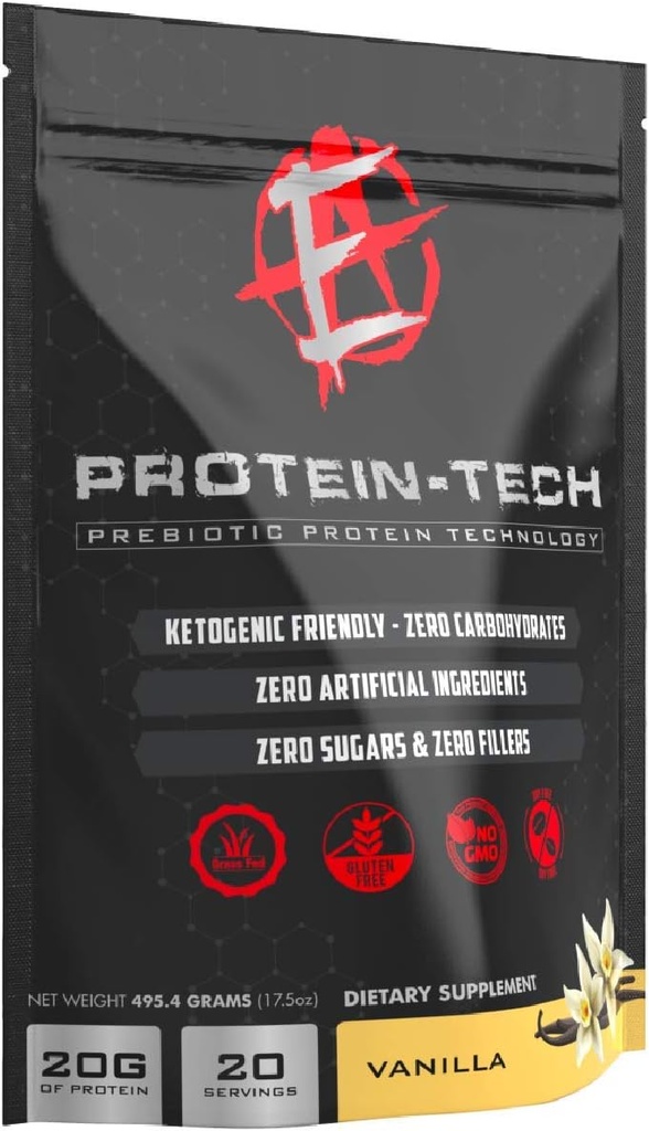 Wzmocnione Labs - Protein Tech - Smart Collagen Protein Powder for Men & Women - Keto Friendly, Fat, Dairy, Carb & Sugar Free Protein Supplement (20 Servings) (Vanilla)