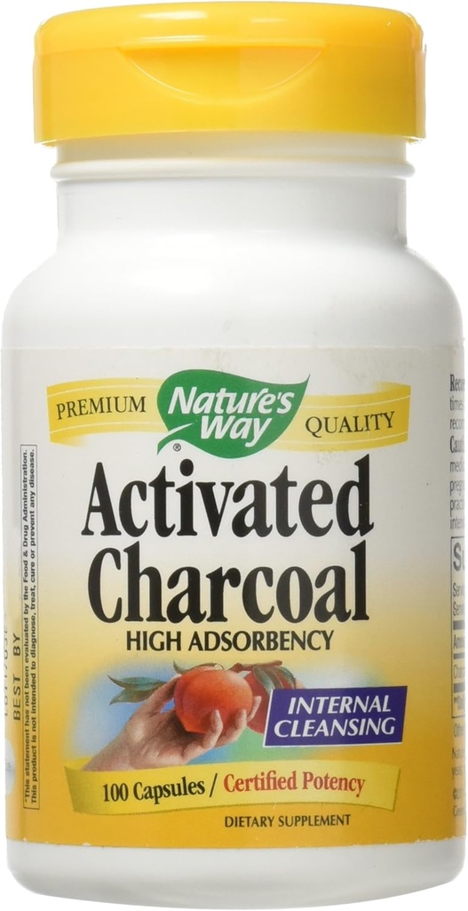 Natural 's Way Activated Charcoal; 560 mg Charcoal per serving; 100 kapsułki