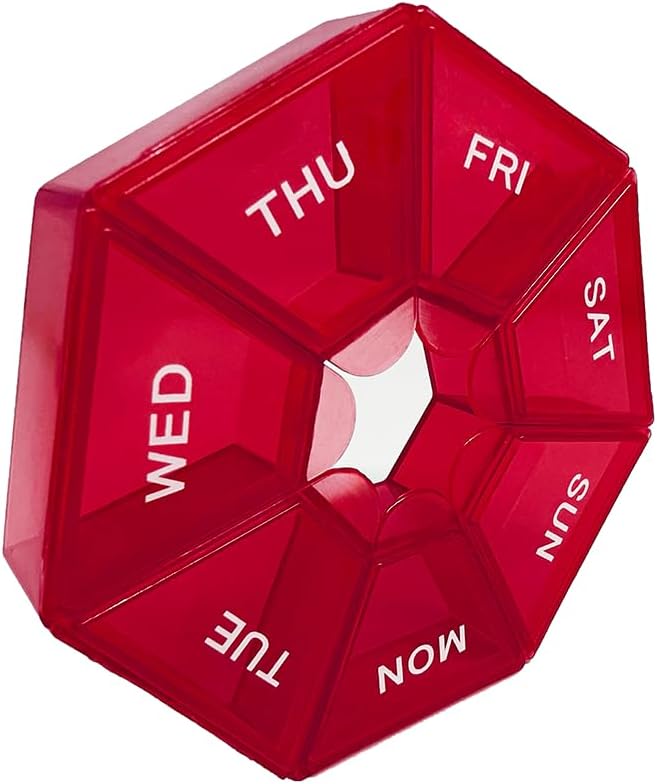 Red Daily Pill Organizator - 7 dni, 1 raz dziennie, Travel Pill Case
