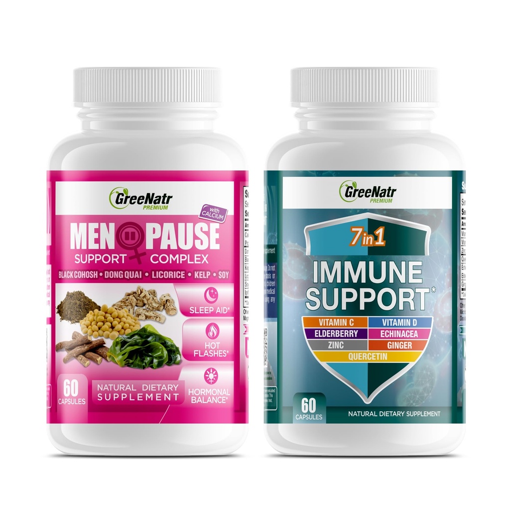 GreeNatr Herbal Menopauza Complex Support for Hot Flash, Nocne poty, Mood Swings Relief Plus Nasza 7 w 1 Wsparcie immunologiczne z Quercetin, Echinacea, Sambucus Elderberry i Ginger