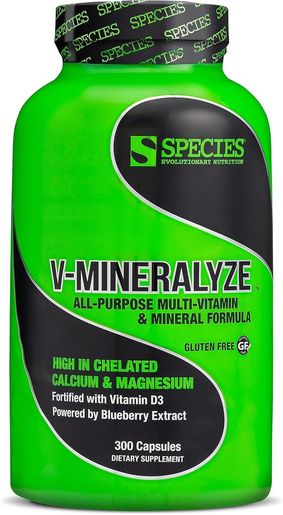 Gatunek Nutrition V- Mineralyze All- Purpose Multivitamina, Witamina C i D3, Chelated Minerals, Blueberry Extract with Anti- Oxidant Properties, 300 kapsułki