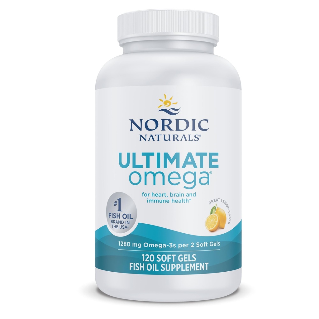 Nordic Naturals Ultimate Omega, Lemon Flavor - 120 Soft Gels - 1280 mg Omega-3 - Wysokiej mocy suplement oleju rybnego z EPA & DHA - Promotes Brain & Heart Health - Non-GMO - 60 Servings