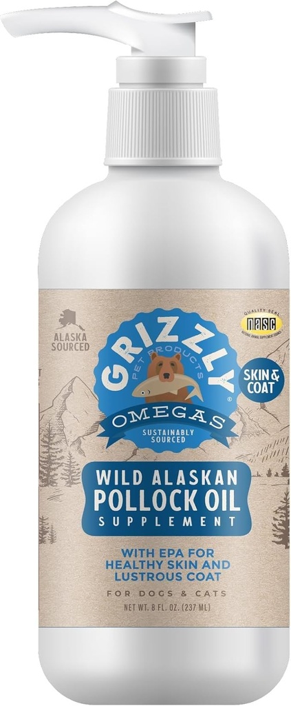 Grizzly Pet Products Pollock Oil Dog Food Supplement, 8 unce