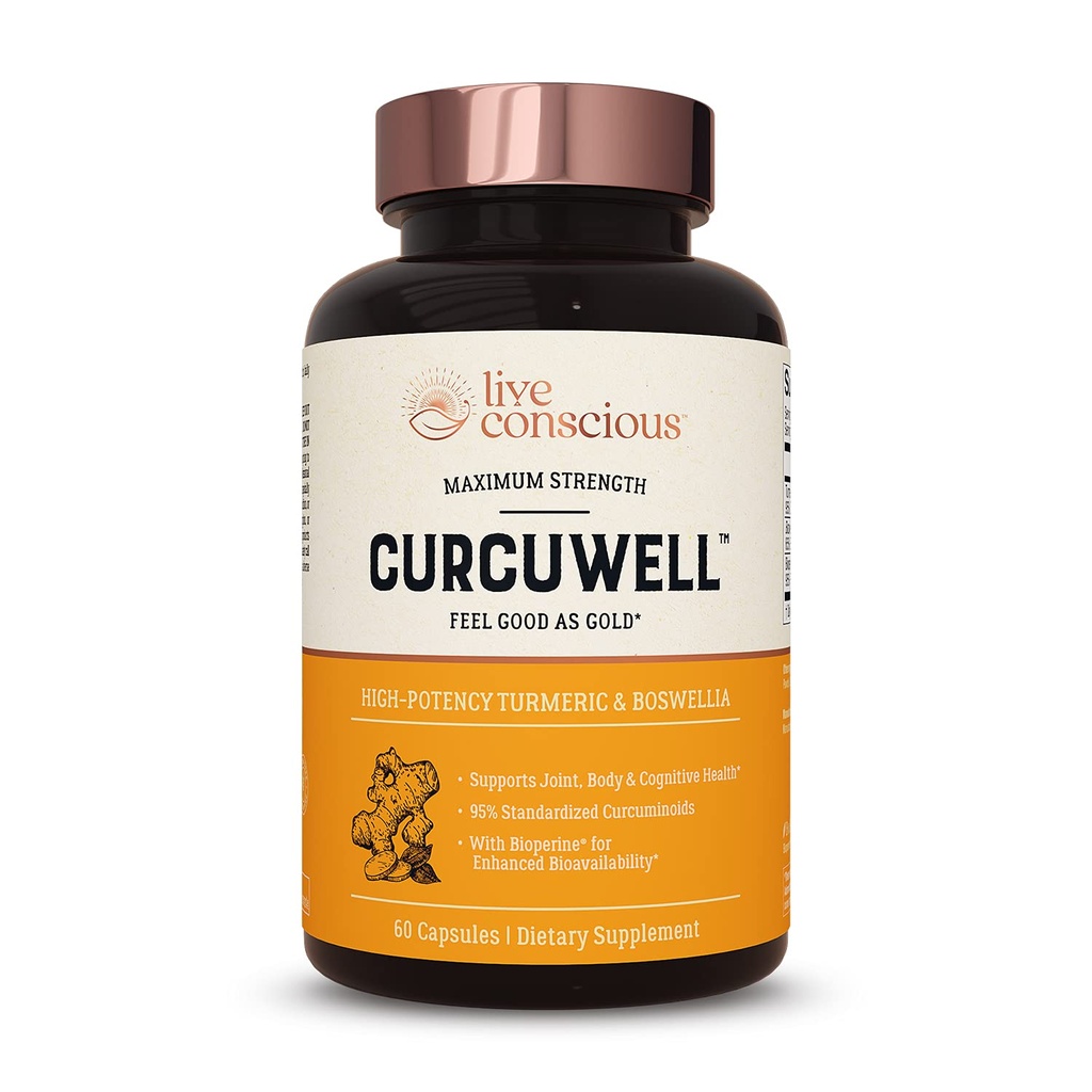 Live Conscious CurcuWell - Curcumin i Boswellia Mieszanka 124; Maximum Strength Joint, Body and Cognitive Support - 30 Day Supply