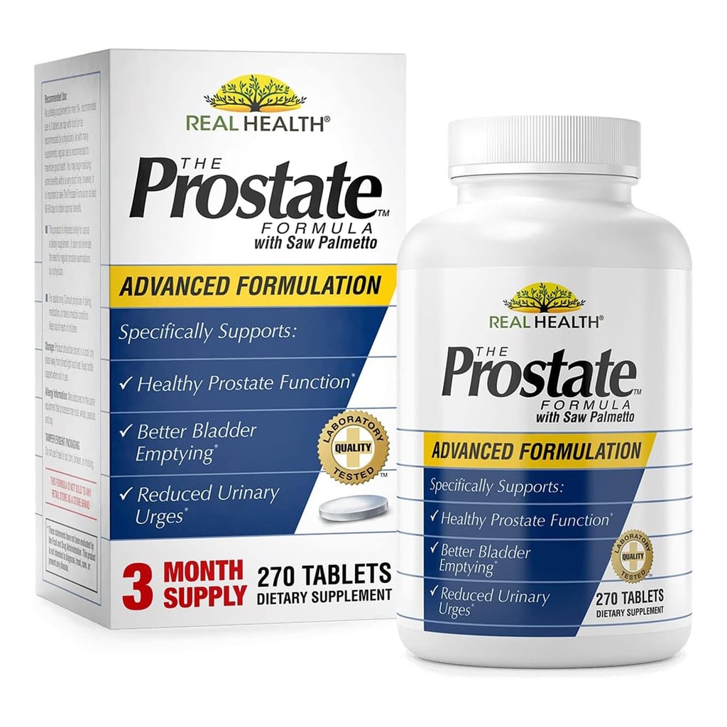 Real Health The Prostate Formula - Advanced Prostate Health Supplements for Men, Saw Palmetto Formula for Healthy Bladder and Urnary Support, with Granate, Cynk, & Pumpkin Seed - 270 Count