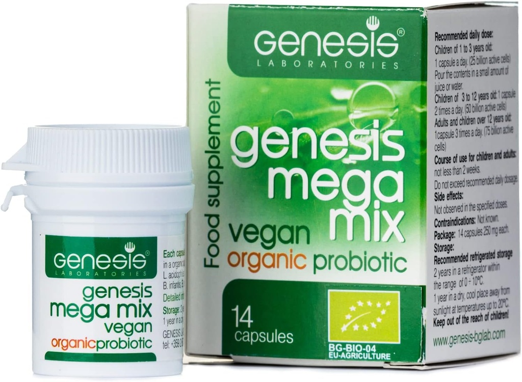 MegaMix BIO Probiotic for Gut Health Assessment 124; Probiotyki stabilne dla kobiet i mężczyzn z Lactobacillus & Bifidobacterium for Digestive, Immune & Gastrosous Support - Vegan, 14 kapsułki