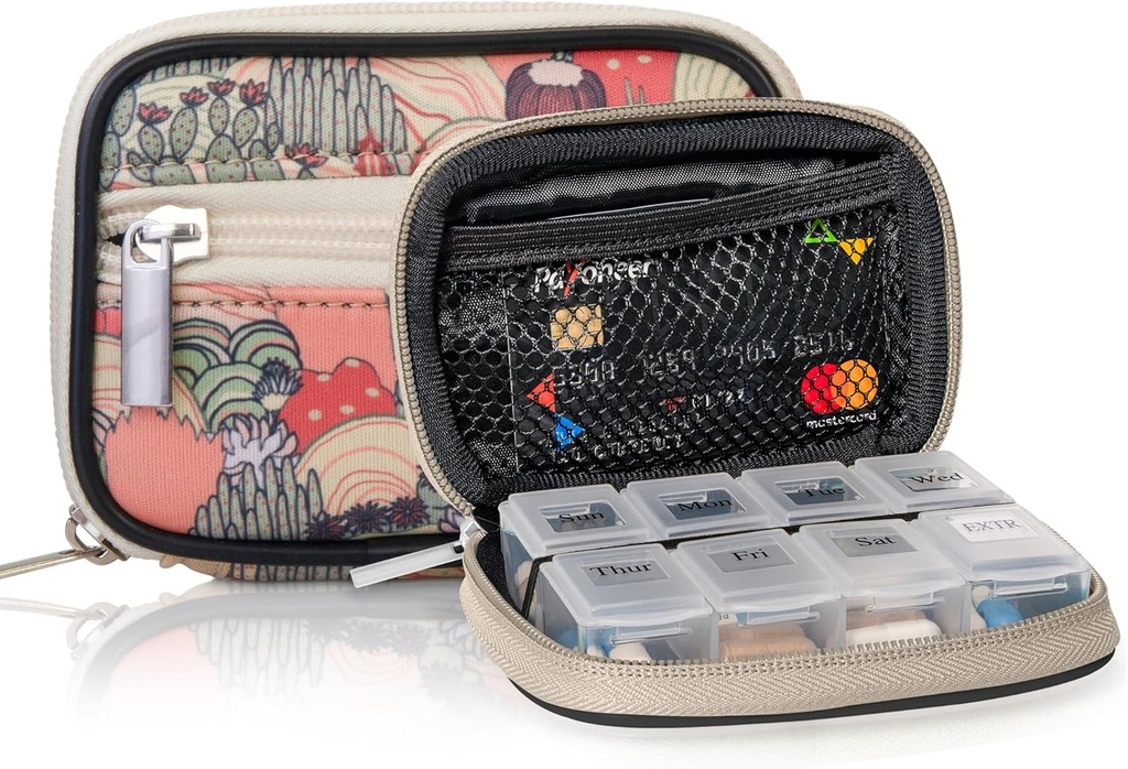 Made Easy Kit Pill Case - Cotygodniowy organizer lekarski z usuwalnymi witaminami i suplementami dnia siedmioletniego - Premia Neoprene do akcesoriów do torebek podróżnych (Desert Khaki)