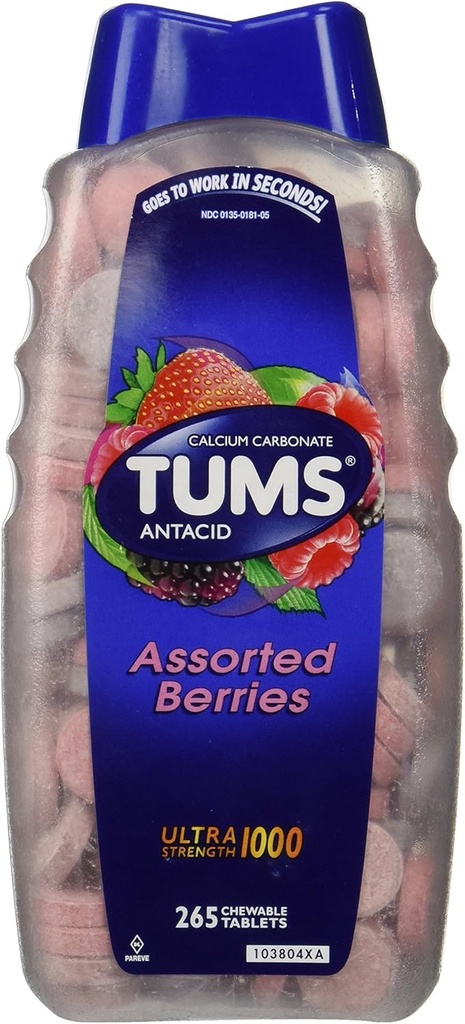 Tums Ultra Assorted Berries 265 Tablets - Maksymalna wytrzymałość Antacid i suplement wapnia