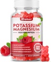 Potasu Magnezu Suplement Gummies dla dorosłych Dzieci, Bezcukrowy Potasu Cytrate Gummies Wspiera Nogi Krampy & Mięśnie i Serce Zdrowia, Wegan Magnezu Gummies Malina Flavor 60 Cts