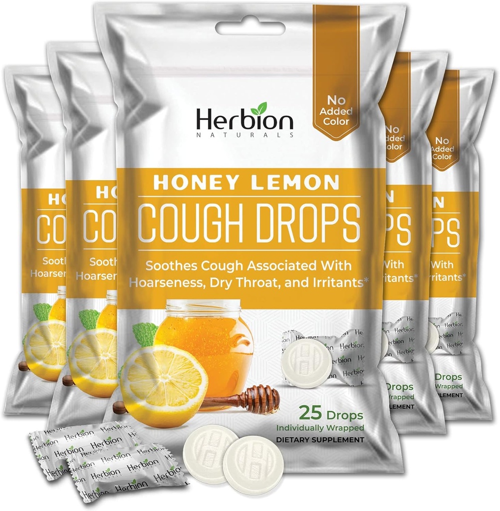 HERBION Naturals Kasza z miodem Lemon Flavor, Suplement diety, Koszy Kaszel, dla dorosłych i dzieci powyżej 6 lat, 125 Lozenges, Opakowanie 5