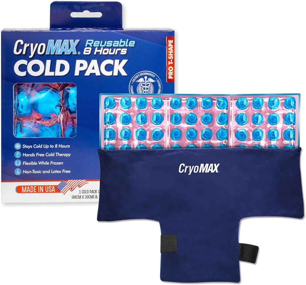 CrioMAX Realimable Cold Pack - 8- godzinny długotrwały Cold Therapy Ice Pack, Regulowane, wytrzymałe kompresy, Najlepsze dla łagodzenia bólu, Urazy, Chirurgia Hip Obrzęk, i Migreny - T- Shape (1 Hrabia)