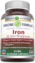 Iron Amazing Iron as Iron Bisglicinate 25 Mg Kapsułki wegetariańskie (Non-GMO, Gluten Free) - Wspiera dostarczanie tlenu do tkanek & Organizmy- Pomaga w tworzeniu hemoglobiny i mioglobiny. (90 Kapsułki wegetariańskie)