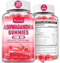 Ashwagandha Gummies 2500mg dla kobiet i mężczyzn: Ashwagandha Supplement Gummy Extra Siła z Turmeric, Witamina D3, L- Theanina, Magnez - Napełnione Gummies, Truskawka Flavor, Wegan, Non-GMO