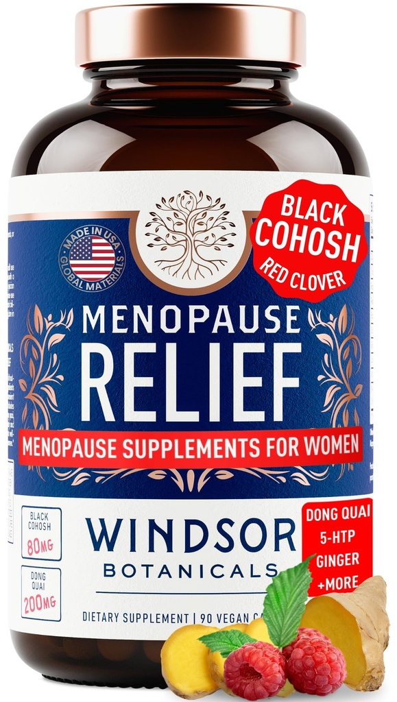 Menopauza Suplementy dla Kobiet - 5- HTP, Dong Quai, Czarny Cohosh dla Menopauzy Gorące błyski, Nocne poty Relief Support - Womens Pre Meno Premenopauzalny Suplement Perimenopauzy - 90 Czapki