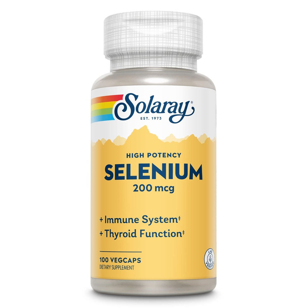 Solaray Selenium, Wysoka potencja, Zdrowy system immunologiczny, Funkcje tarczycy i wsparcie przeciwutleniacze, 100 VegCaps