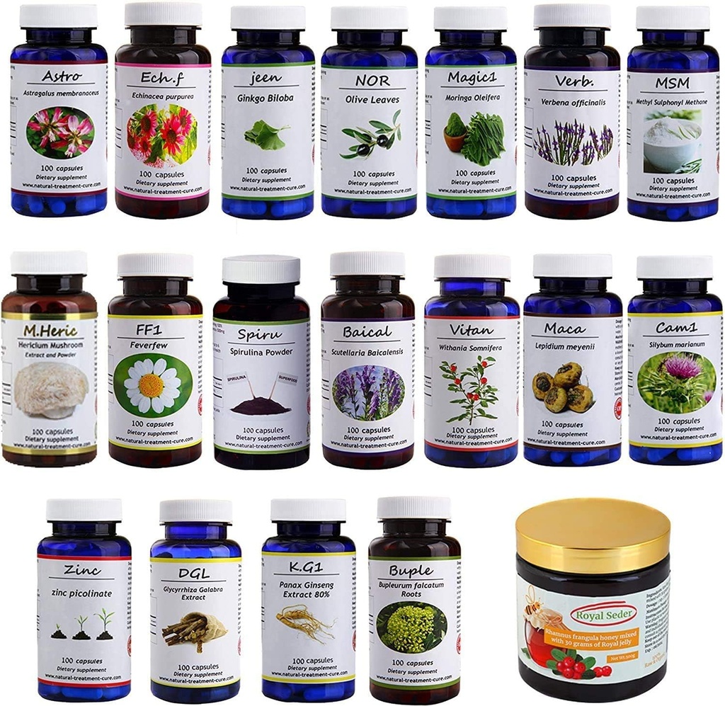 Hekma Center Supplements Pakiet dla MS - 18 Herbs i Sidr Miód z Royal Jelly - 100% Naturalny, Czysty Organiczny - Wegan - Suplementy dla M.S