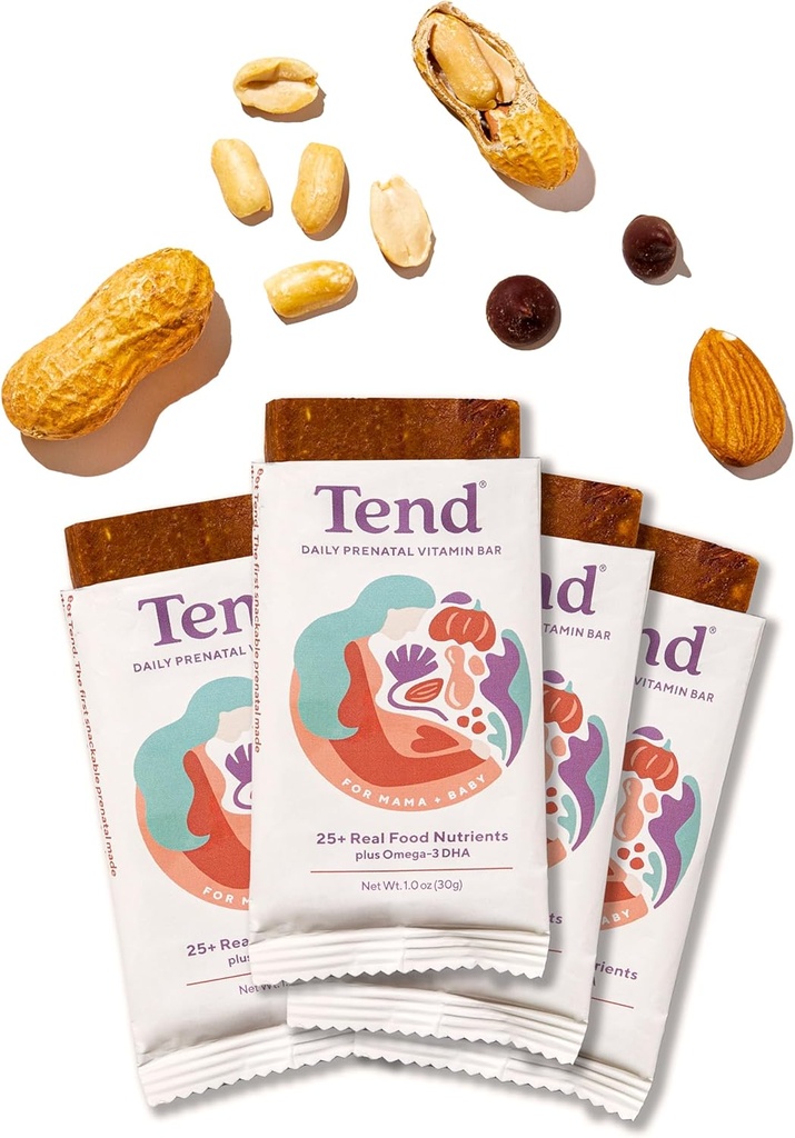 Tend Daily Best Prenatal Witamina Bar, Made with Organic Składniki dla ciężarnych i poporodowych matek, Zawiera DHA, Witamina D, B, Cholina, Folate - Masło orzechowe Czekolada (4ct)