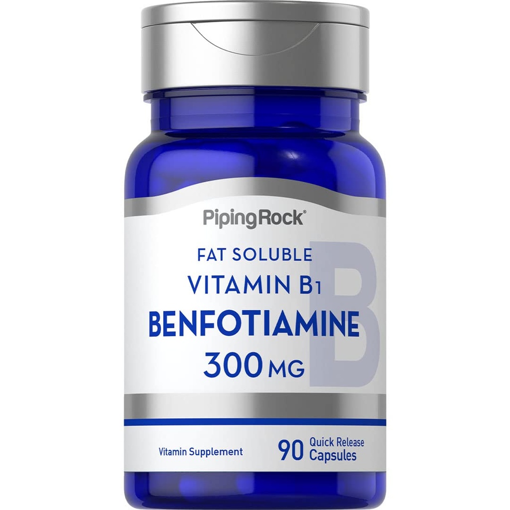 Piping Rock Benfotiamina 300mg Bis 124; 90 Kapsułki Bis 124; Witamina rozpuszczalna w tłuszczach B1 Bis 124; Nie-GMO, Gluten