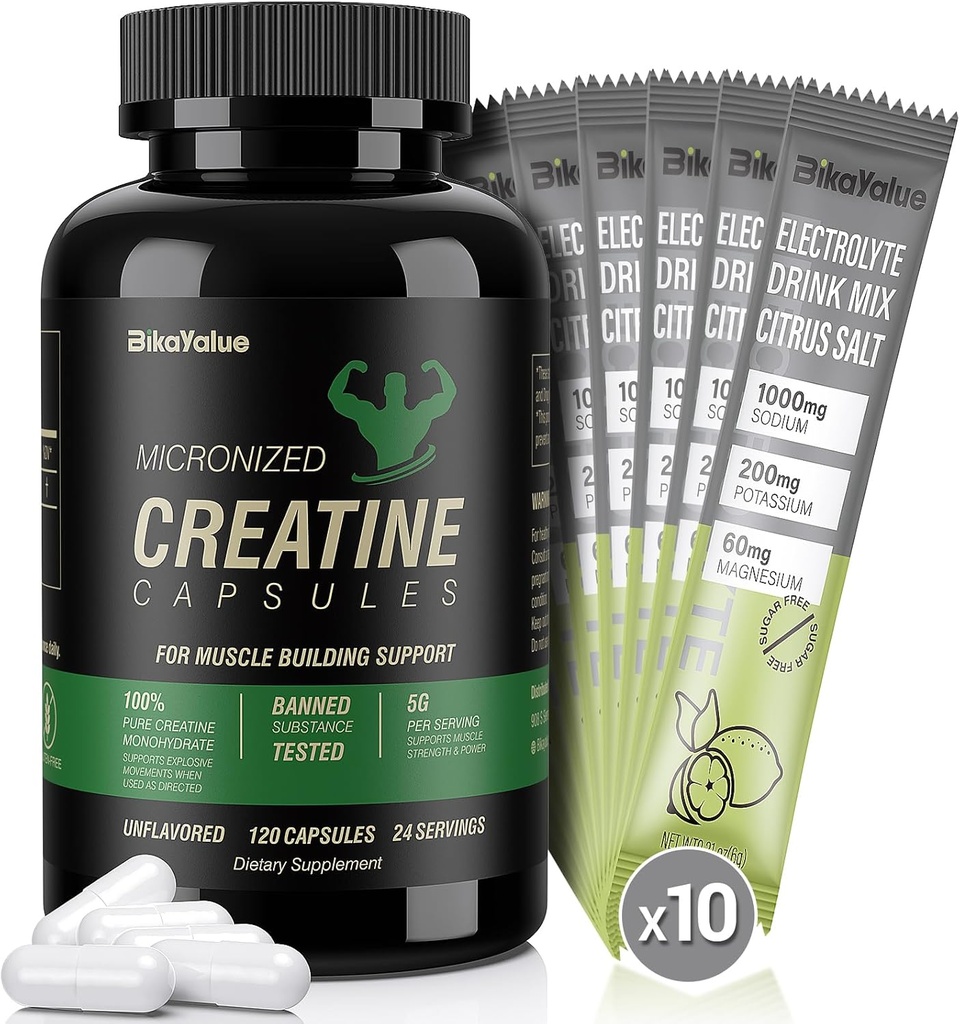 150 Kreatywnych kapsułek + 10 Opakowanie Electrolyte Combination i 200 Kreatywnych kapsułek Suplement dla Mięśnie, Energia, Odzysk, Bezglutenowe Kreatyna dla Kobiet, Mężczyźni