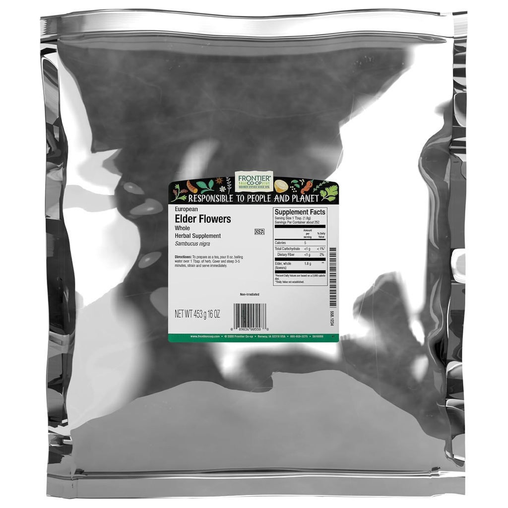 Frontier Co- op Suszony Elder Kwiaty, 1lb Torba luzem 124; Europejski cały Suszony Elderflower do kulinarnego & Herbal Użyj 124; Idealny do Elderflower Tea, Kosher